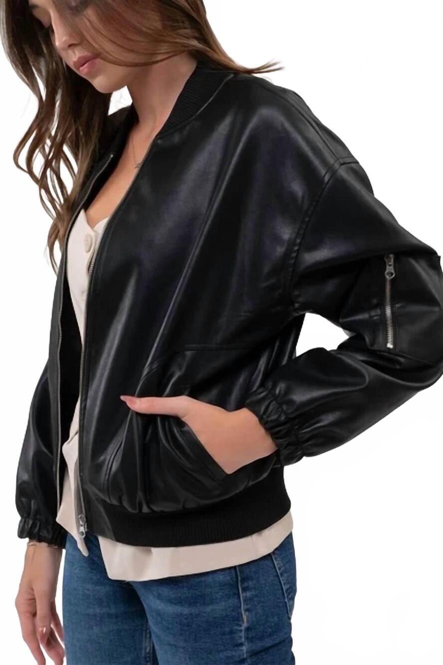 NEW BLU PEPPER faux leather bomber jacket in black
